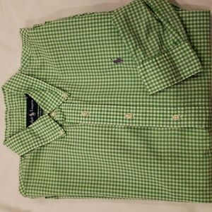 Ralph Lauren Custom Fit Green/White Gingham Plaid Long-sleeve Button-down sz: L